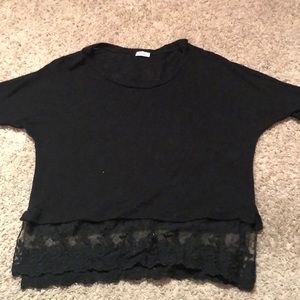 black with lace hem short sleeve sweater